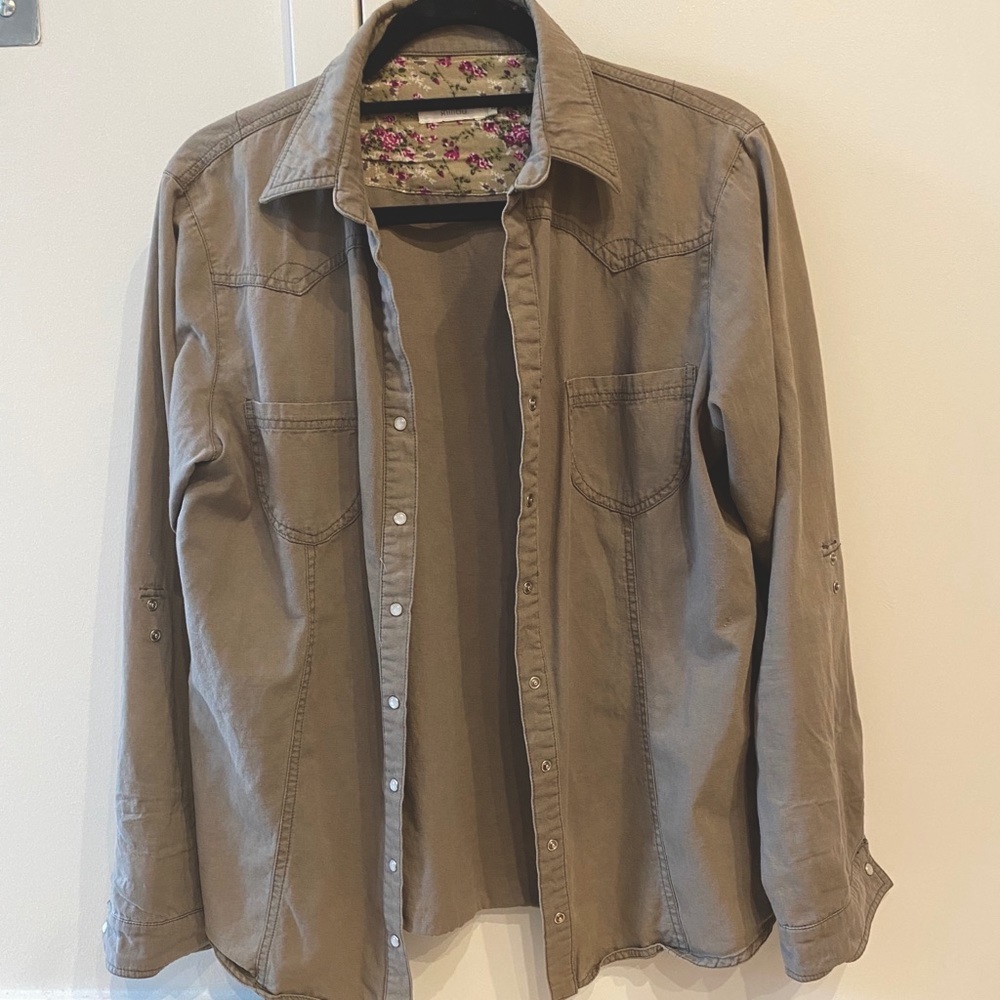 Olive Button Up Western Shirt Jacket / Shacket - image 1